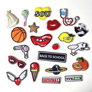 Patches Lot Iron On Embroidered Applique Orange Heart Nurse Lemon Ice Cream Lips